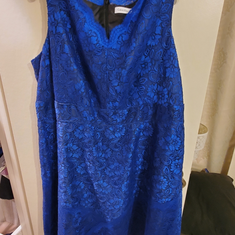 Royal blue lace cocktail dress, Calvin Klein